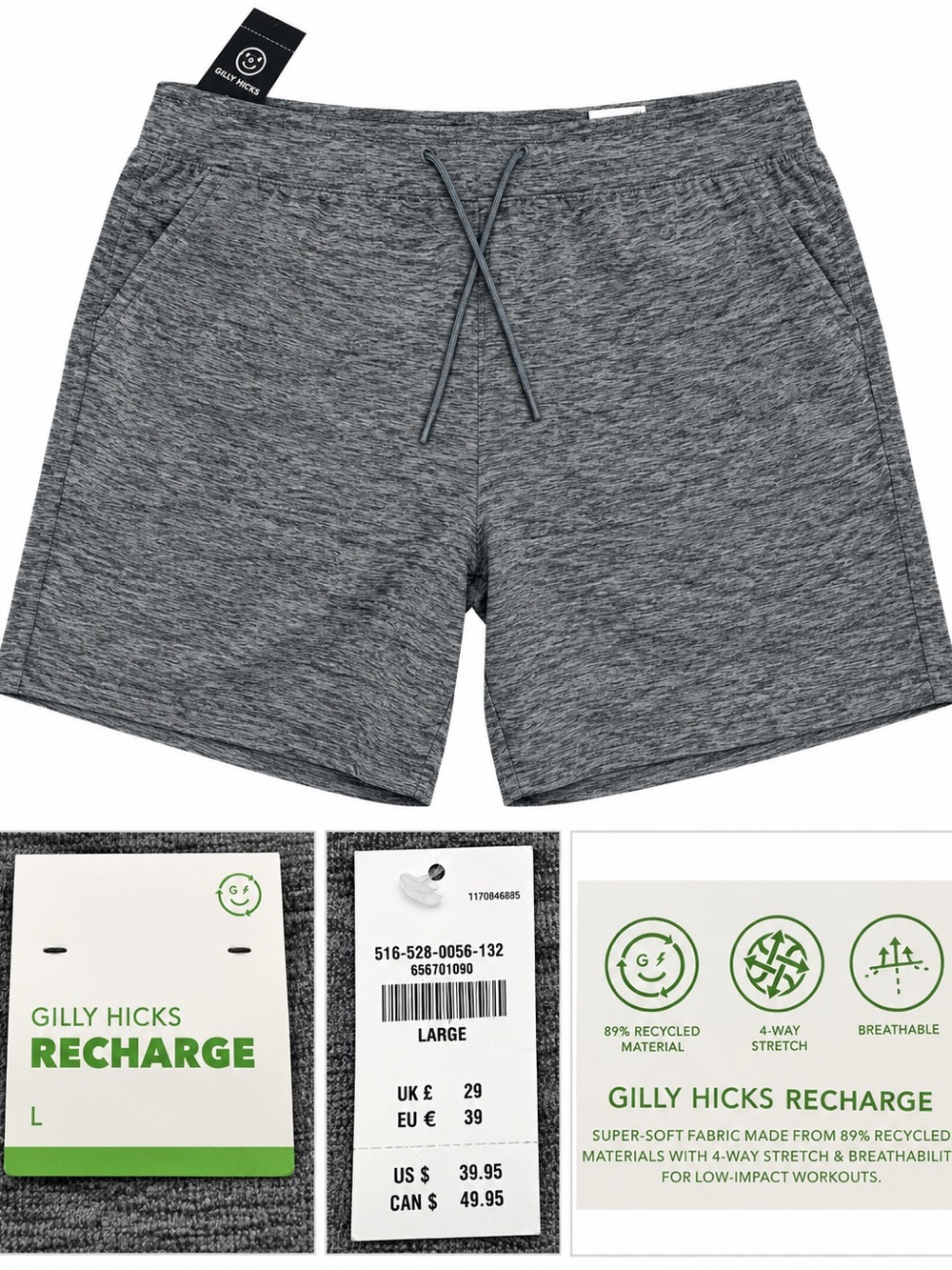 Gilly Hicks Recharge High-Rise Shorts Gray Heather Size Large NWT